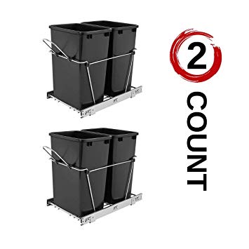 Rev-A-Shelf - RV-18KD-18C S - Double 35 Qt. Pull-Out Black and Chrome Waste Container (Black, 2 Count)