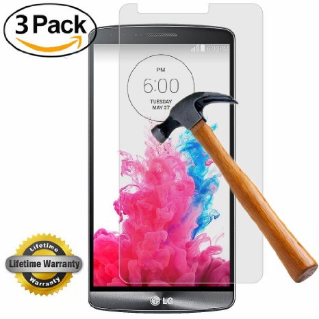 LG G3 Screen Protector SOOYOTM Premium Tempered Glass Screen Protector 25D Round Edge99 ClarityShatter-ProofBubble Free for LG G3 Lifetime Warranty-3Pack