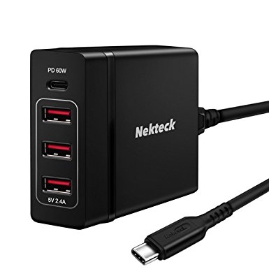 [UL Listed] USB C Charger, Nekteck 4-port 72W USB Wall Charger with Type-C 60W Power Delivery PD Charger Station for 2017 MacBook Pro, Pixel 2/ Pixel/ Pixel XL Galaxy Note 8/ S8/ S8 Plus More, Black