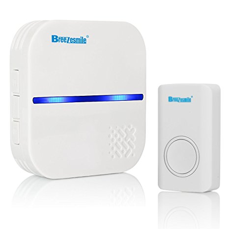 Breezesmile Self Powered Wireless Doorbell, No Batteries Required for Remote Button and Receiver,1 Remote Button and 1 Plug in Receiver with 58 Chimes, 4 Volume Levels and LED Indicator, (White)
