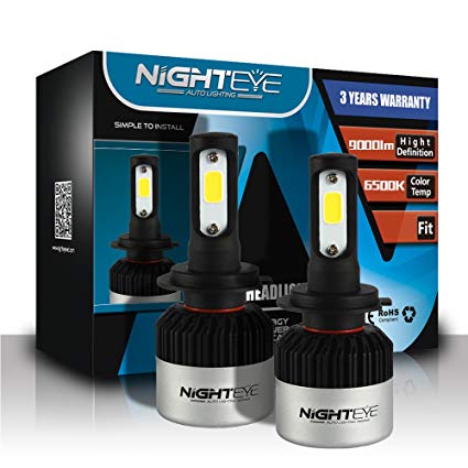 NIGHTEYE H7 LED Headlight Bulbs 6500K Cool White 72W 9000LM CSP Chips Auto-Head Lamp HID/Halogen Headlight replacement Plug & Play – 3 Yr Warranty