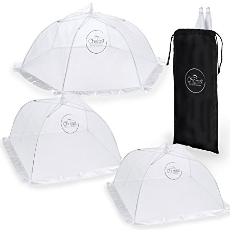 Chefast Food Cover Tents (5 Pack) - Combo Set of Pop Up Mesh Covers in 4 Sizes and a Reusable Carry Bag - Umbrella Screens to Protect Your Food and Fruit from Flies and Bugs at Picnics, BBQ and More