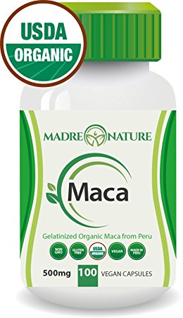 Organic Maca Root Supplement - 500mg X 100 Capsules (Vegan) - Certified Organic - Gluten-free - Peru Harvest
