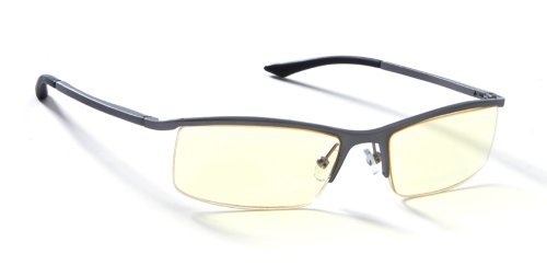 Gunnar Optiks ST003-C011 Emissary Semi-Rimless Advanced Computer Glasses with Squared Off Lenses and Amber Tint, Mercury Frame Finish