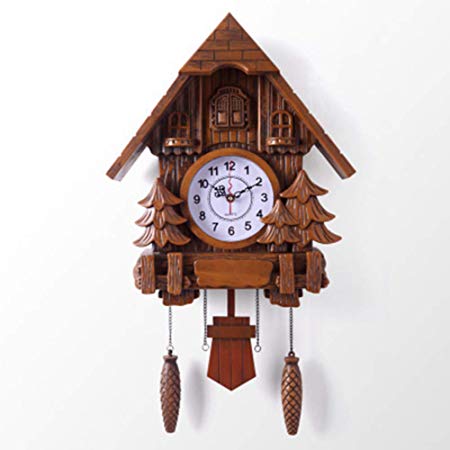 XCXDX Wall Clock, Imitation Wood Cuckoo Wall Clock, Window Time, Living Room Creative Wall Clock, Silent Wall Clock,B