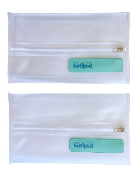 Buti-pods 40 2-pack Refillable Travel Wipes Case Holder - Flexible Slim and Soft Wipes Dispenser with Center Zipper and Translucent Color for Easy Access and Viewing