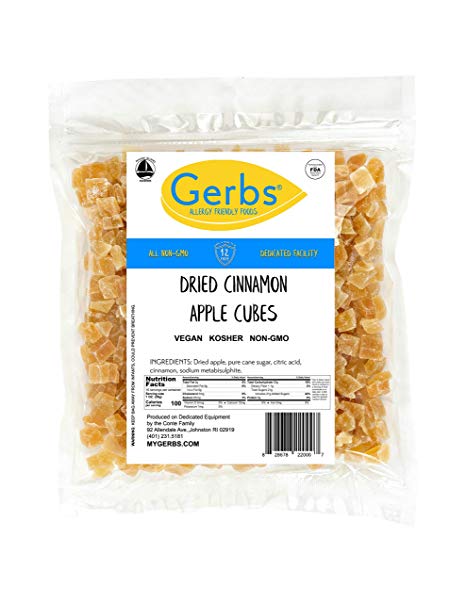 Dried Diced Cinnamon Apple Cubes 1 LB. by Gerbs - Unsulfured - Top 12 Food Allergy Free - Non GMO, Vegan & Kosher