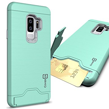 Galaxy S9 Plus Case with Card Holder, CoverON [SecureCard Series] Protective Hard Hybrid Phone Cover with Credit Card Holder Slot for Samsung Galaxy S9 Plus - Mint Teal