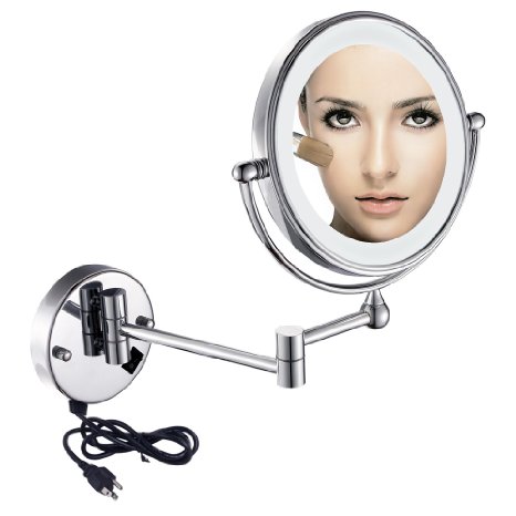 GuRun 8-Inch Two-sided Swivel Wall Mounted Makeup Mirror LED Light with 7x Magnification,Chrome Finish M1805D(8in,7x)