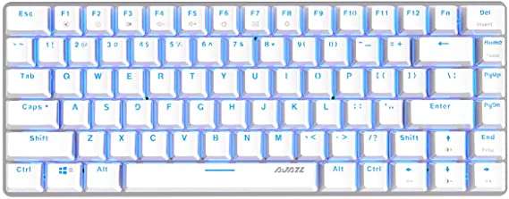 Ajazz AK33 Geek Mechanical Keyboard, 82 Keys Layout, Blue Switches, Blue LED Backlit, Aluminum Portable Wired Gaming Keyboard, Pluggable Cable, for Games Work and Daily Use, White