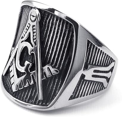 KONOV Mens Stainless Steel Ring, Freemason Masonic, Black