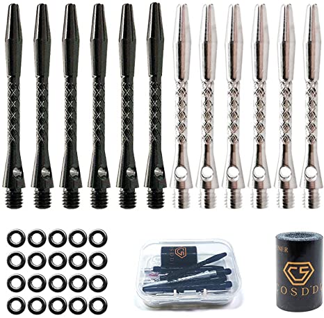 COSDDI 41/45mm, 9/12pcs Aluminum Darts Shafts Medium Darts Shafts Throwing Fitting with Rubber O-Rings, Darts Sharpener