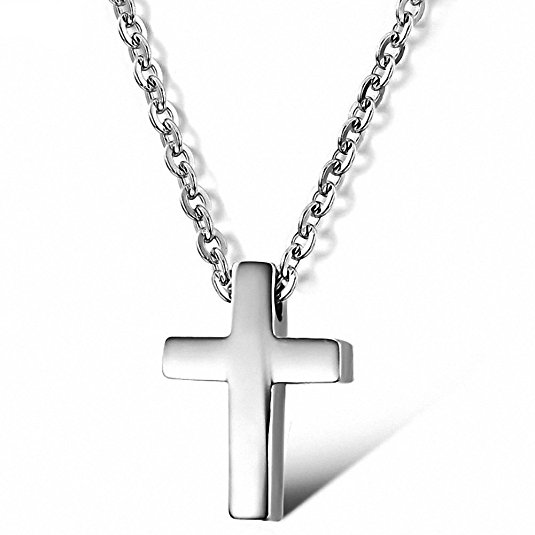 Sobly Jewelry Women's 316L Stainless Steel Small Simple Glossy Cross Pendant Necklace with 16 Inches Chain