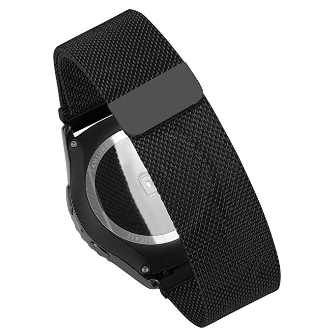 22MM Watch Bands Pinhen Stainless Steel Milanese Mesh Watch Band for Pebble Time LG Urbane Moto 360 46MM Asus Zenwatch (22MM Milanese Black)