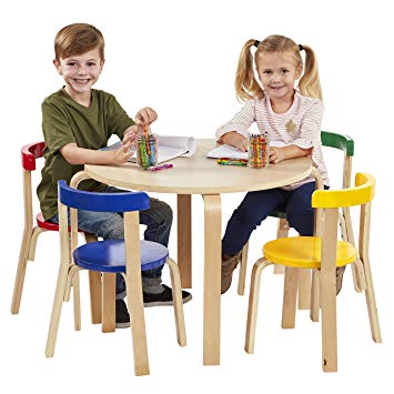 ECR4Kids Bentwood Curved Back Chair and Table Furniture Set, Premium Kids Table and Chairs Set for Homes, Daycares and Classrooms, Assorted