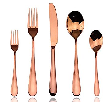 Cutlery Set, 5 Piece Rose Gold 18/10 Stainless Steel Silverware Flatware Sets, Service for 1