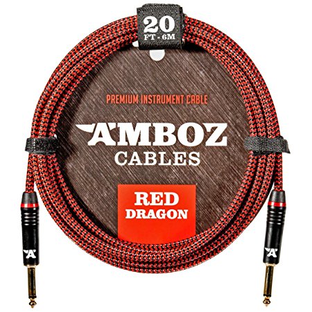 Red Dragon Guitar Cable - Sturdy & Ultra Flexible Instrument Cable For Electric & Bass Guitar Players - Super Noiseless, Used By Amateurs & Pros Alike - 20 FT / Straight-Straight - Get Ready To Rock!