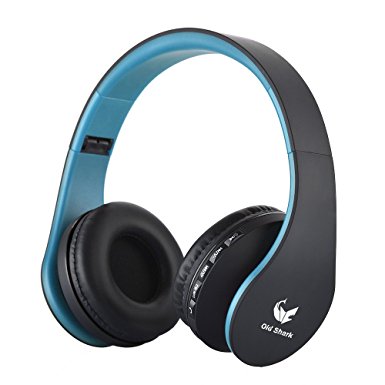 [Updated Version]OldShark Foldable Bluetooth Over-ear Headphone for Kids, On-ear Wireless Headset for Adults Built-in Mic With 3.5mm Audio Cable Blue and Black