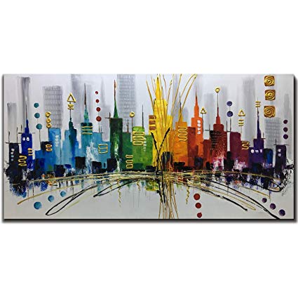 Fasdi-ART Paintings, 24x48 Inch Paintings,Oil Painting Landscape 3D Hand-Painted On Canvas Abstract Artwork Art Wood Inside Framed Hanging Wall Decoration Abstract Painting (DF007)