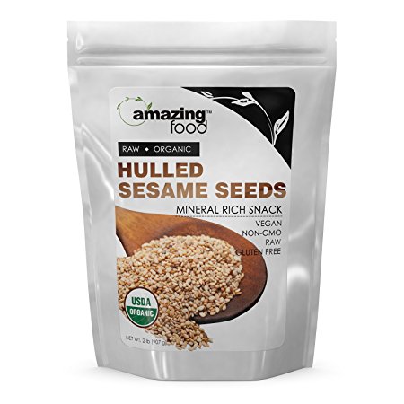 Amazing Food USDA Certified organic Hulled Sesame Seeds - Mineral Rich Snack Vegan NON-GMO Raw Gluten free 2 lbs