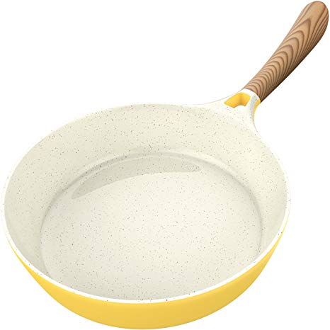 Vremi Ceramic Nonstick Frying Pan - Large 1.7 Quart Fry Pan with Bakelite Handle - for Gas Electric Induction Stovetop - Non Stick Pans for Egg Crepe Pancake - Oven Safe - PTFE and PFOA Free - Yellow