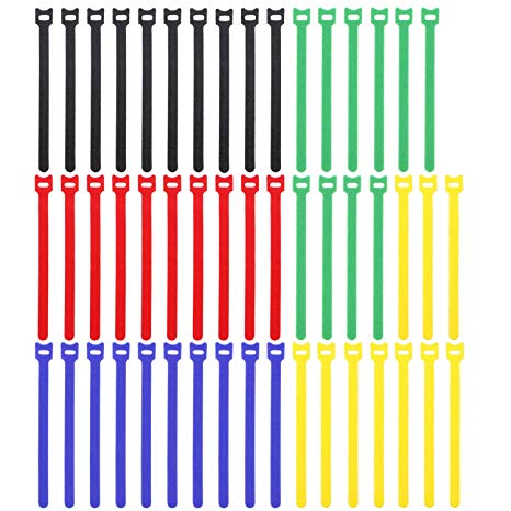 Pasow 50pcs Reusable Fastening Adjustable Cable Ties Wire Management (8 Inch, Multicolour)