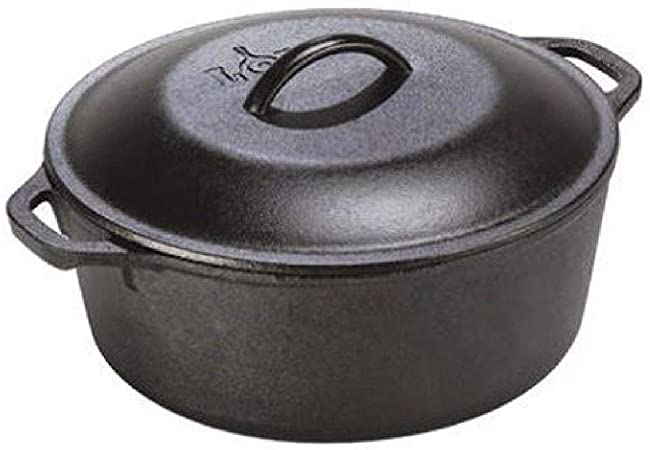 Lodge 5 Quart Cast Iron Dutch Oven. Pre-Seasoned Pot with Lid and Dual Loop Handle