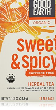 Good Earth Teas Organic Sweet and Spicy Herbal Caffeine Free Tea Bag, 18 Count