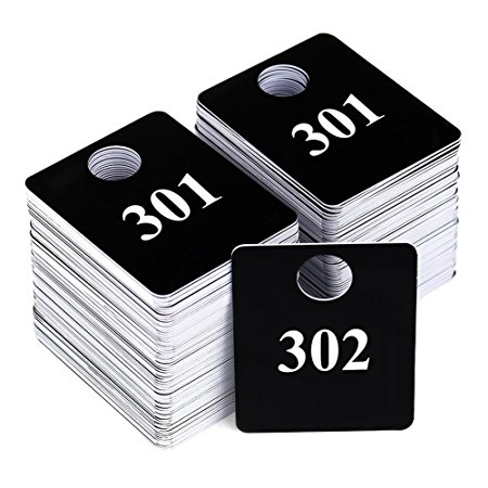 2 Sets – Plastic Numbered Tags, Coat Room Checks, Reusable Coatroom Hanger Claim Tickets, 2 Sets of 100 Consecutive Numbers (301-400)