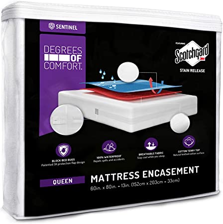 Degrees of Comfort Waterproof Mattress Encasement Queen Size 9-12'' Inch Deep Pocket | Zippered Design with Cotton Cover, 3M Scotchgard Stain Resistant | Hypoallergenic, Breathable, Bedbug Protector