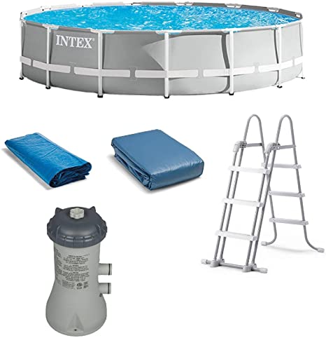 Intex 15’ x 42” Prism Frame Above Ground Swimming Pool Set and Pool Filter Pump