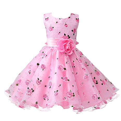 Berngi Girls Cotton Sleeveless Princess Dress with Flower for Children Clothes Kids Wedding Party Birthday Dresses