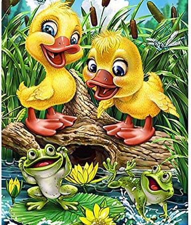5d Diamond Painting Kits for Adults Kids,Full Diamond Embroidery Rhinestone Cross Stitch Arts Craft Two Ducks Watching the Frog 11.8x15.7in Pack By AxiEr