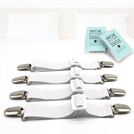 Adjustable Heavy Duty Bed Sheet Grippers Holders Cover Suspenders (Set of 4)