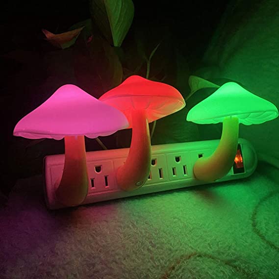 [ 2 Pack ] UTLK LED Mushroom Night Light Lamp with Dusk to Dawn Sensor,Plug in LED Bed Cute Mushroom Nightlight Night lamp Wall Light Baby Night Lights for Kids Children (Colorful)