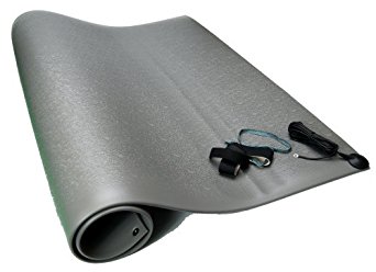 Bertech ESD Anti Fatigue Floor Mat Kit with a Heel Grounder and a Grounding Cord, 3' Wide x 5' Long x 0.375" Thick, Gray