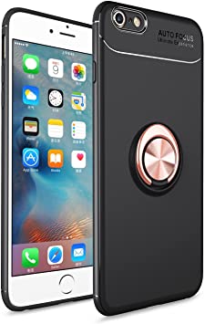 iCoverCase for iPhone 7/8/SE 2nd Generation Case,[Invisible Matal Ring Bracket][Magnetic Support] Shockproof Anti-Scratch Ultra-Slim Protective Cover Case for iPhone 7/8/SE (2020) (Rose Gold Black)