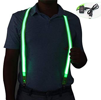 Light Up LED Suspenders USB Rechargeable,Extra Bright for Party Concert Night Club,Novelty Glowing Suspender Braces