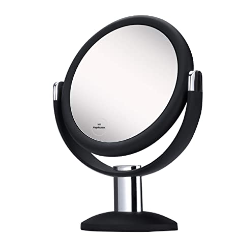 Orange Tech Double Sided Magnifying Makeup Mirror, 1X & 10X Magnification with 360 Degree Rotation, Magnified Vanity Mirror for Bathroom or Bedroom Table Top - Clear & Black