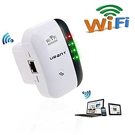 300M WiFi Repeater, URANT Wifi Range Extender Booster Wireless Access Point Hotspot with Two Working Modes Comply with 802.11/b/g/n Under 2.4GHz with WPS Full Signal Coverage- 3 Minutes Setup