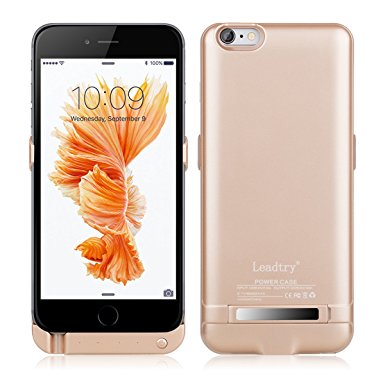 Leadtry 8200mAh Iphone 6 6s Plus 5.5" Universal Slim Case Rechargeable Portable Charger Case Outdoor Moving External Battery Backup Case Cover with 4 LED Lights Built-in Pop-out Kickstand Holder Gold