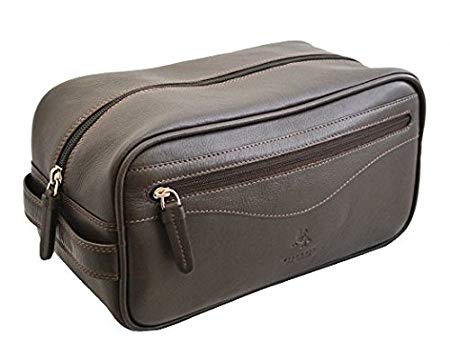 Visconti HT105 Leather Toiletry Travel Bag Dopp Kit (Brown)