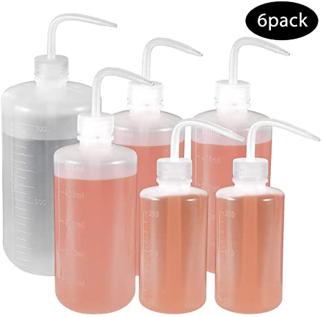 OAMCEG Watering Can, 6 Pack Plastic Wash Bottle, Squirt Bottle, Squeeze Bottle for Chemistry, Industry, Lab & Gardening, 250ml/8.5oz, 500ml/17oz, 1000ml/34oz