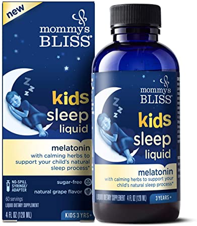 Mommy's Bliss Kids Sleep Liquid with Melatonin and Calming Herbs to Support Your Child's Natural Sleep Process - Natural Grape Flavor, Ages 3 Years to Adults - 4 Fl Ounce