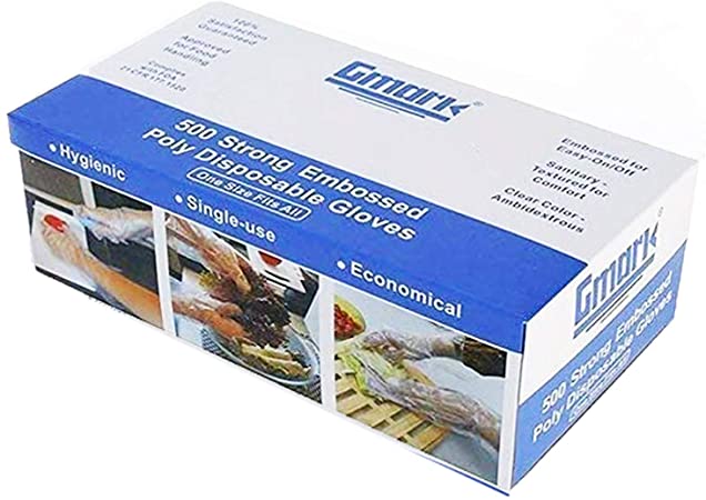 Gmark Disposable Gloves 500 Pcs, Plastic Gloves for Kitchen Cooking Food Handling Cleaning, Powder and Latex Free GM1070A