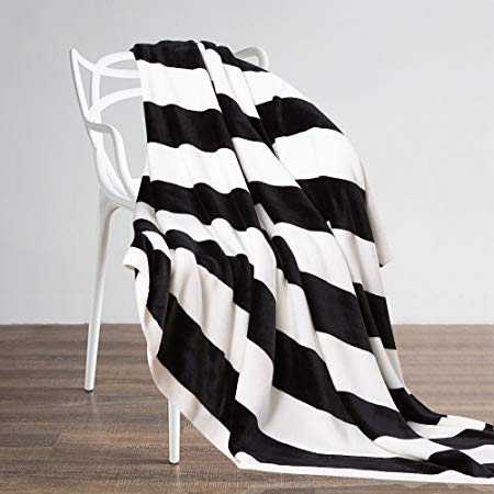 NTBAY Flannel Twin Blankets Super Soft with Black and White Stripe (68"x 90")