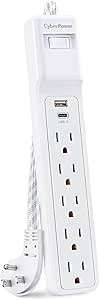 CyberPower P504UC Surge Protector, 500J/125V, 15A, 5 Outlets, 2 USB Charging Ports, 4 Foot Cord, White, UL Listed