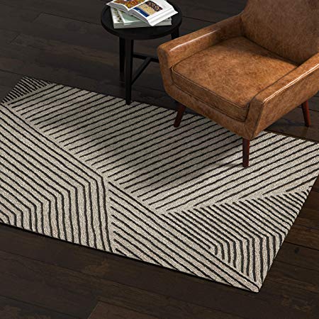 Rivet Contemporary Wool Rug, 4' x 6', Gray and Charcoal