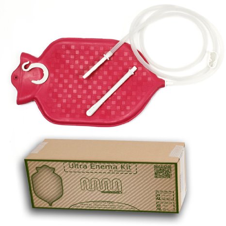 MasterMedi Ultra Enema Bag Kit | Fountain Open top Enema Bag | Silicone Hose (5 ft.) | Metal Suspension | Nozzle | Clamps | 2 Colon Tip (12 & 16 FR) | Disposable Enema Sheet | Manual (2 Quart, Red)