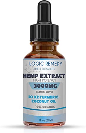 LOGIC REMEDY, The 5 Elements, 3000 mg Hemp Extract Oil, Daily dose of Vitamin D3&K2, Coconut Oil, Turmeric